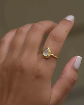 Rainbow Moonstone Tear Drop Ring ~ 18k Gold Plated ~ MR311