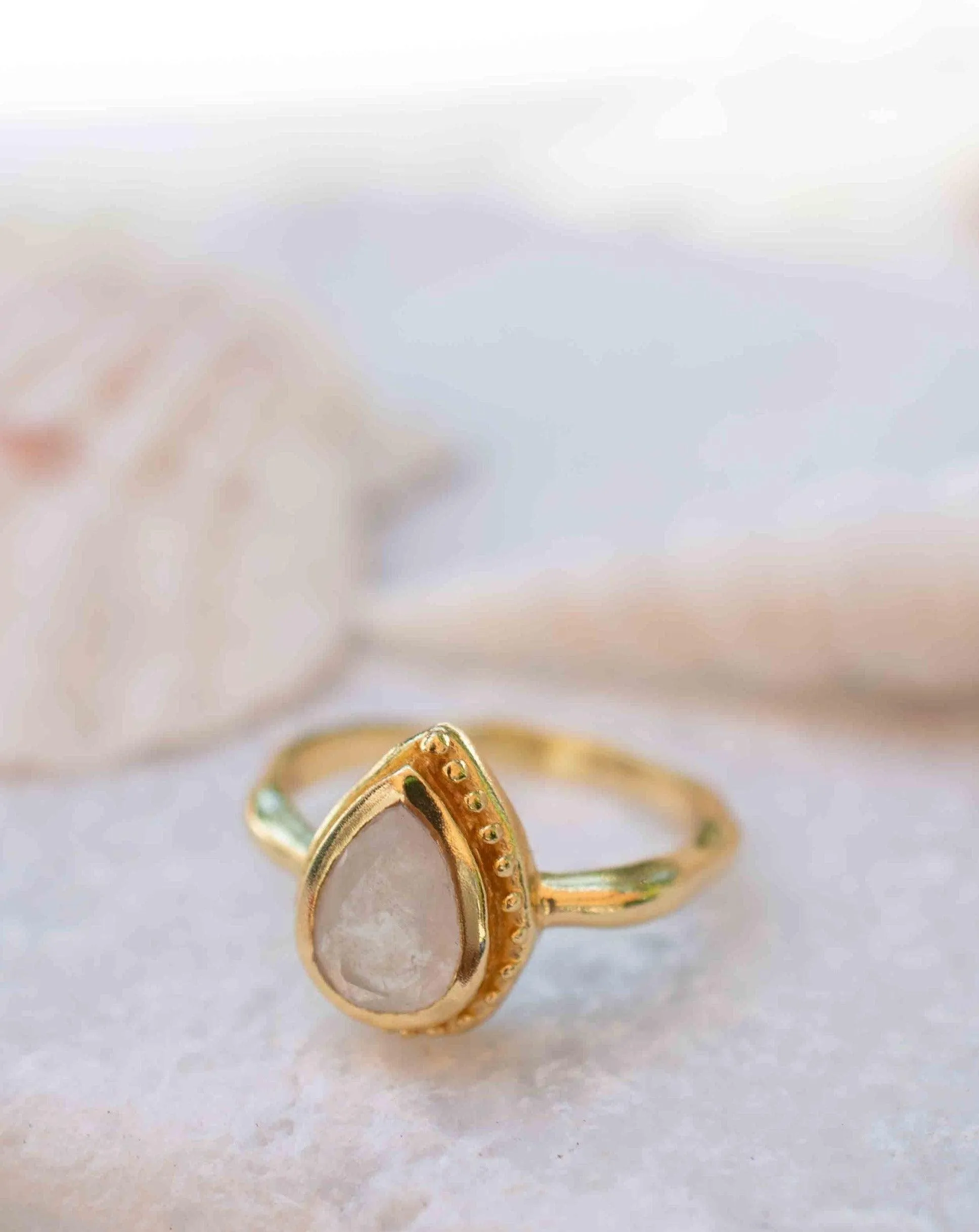 Rainbow Moonstone Tear Drop Ring ~ 18k Gold Plated ~ MR311