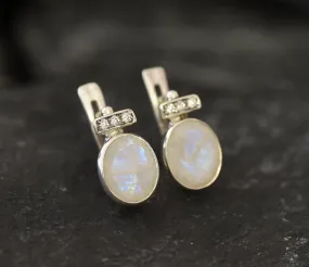 Real Moonstone Earrings - Rainbow Moonstone Studs - White Bridal Earrings