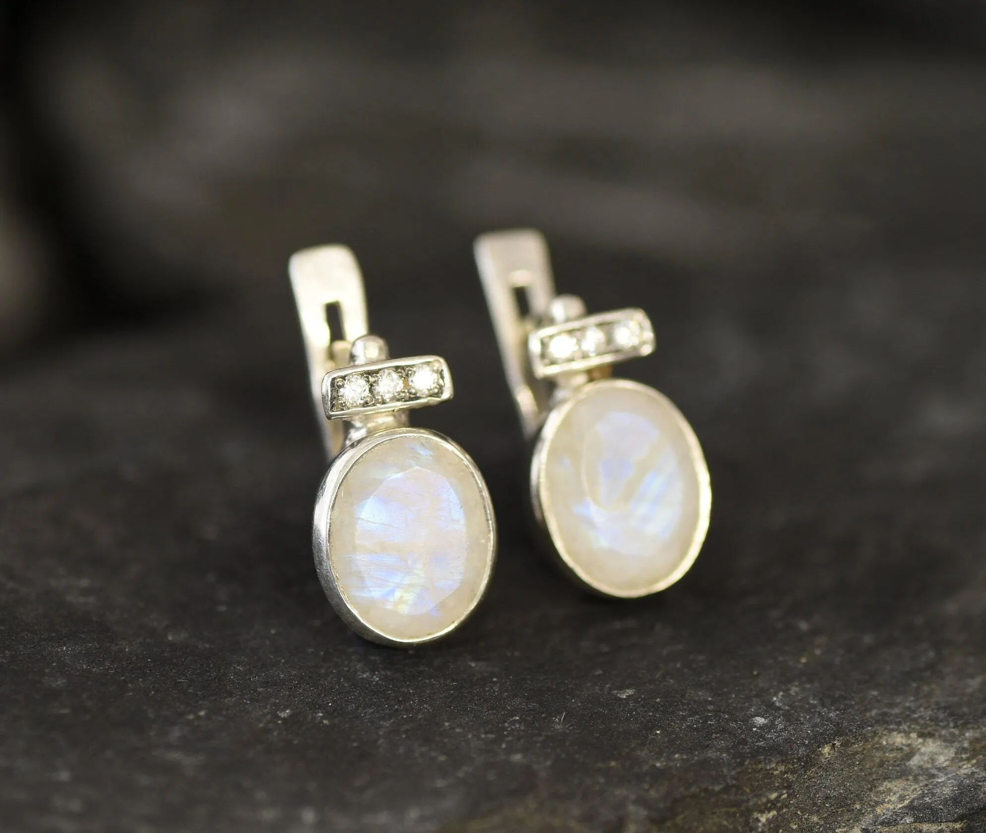 Real Moonstone Earrings - Rainbow Moonstone Studs - White Bridal Earrings