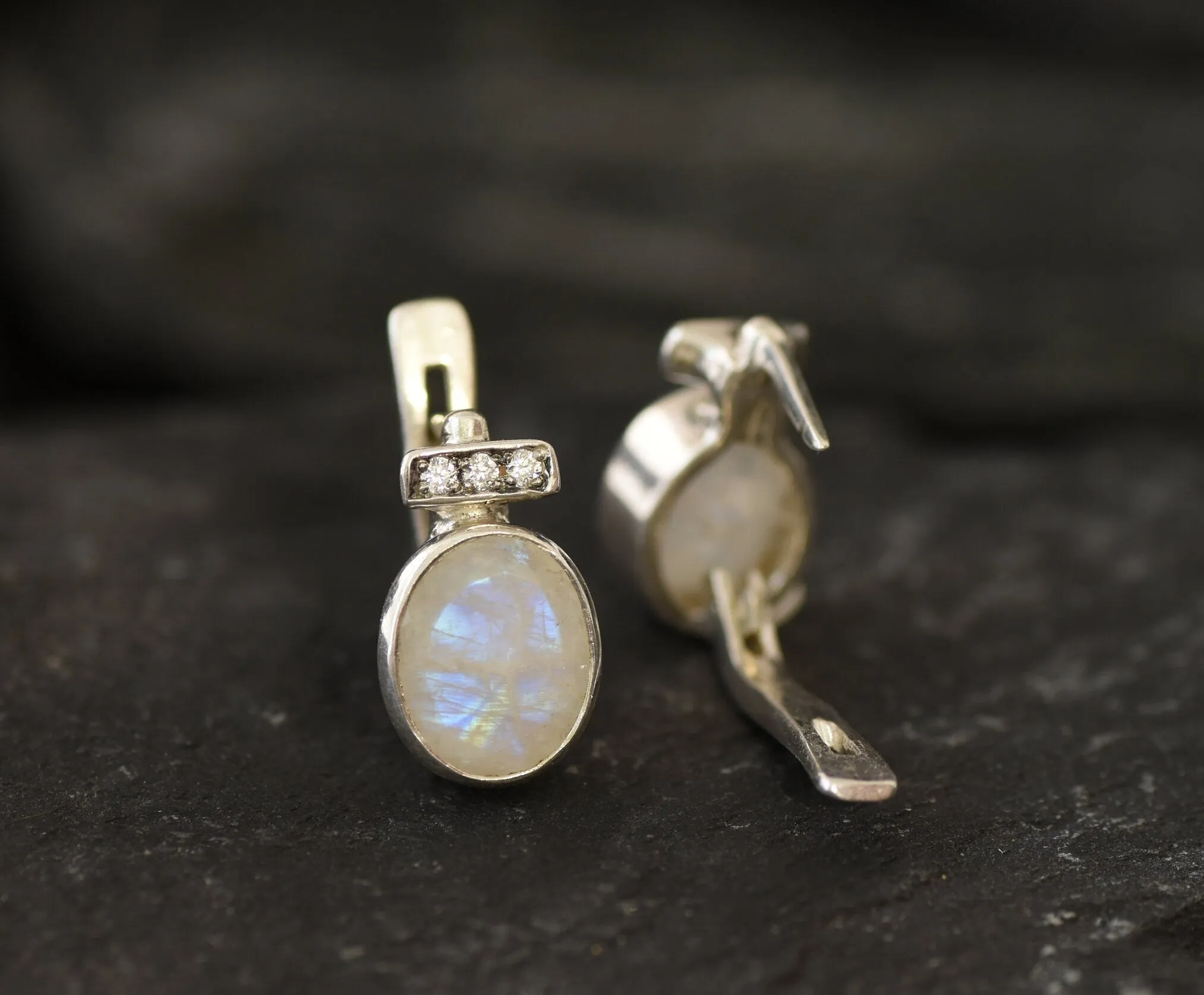 Real Moonstone Earrings - Rainbow Moonstone Studs - White Bridal Earrings