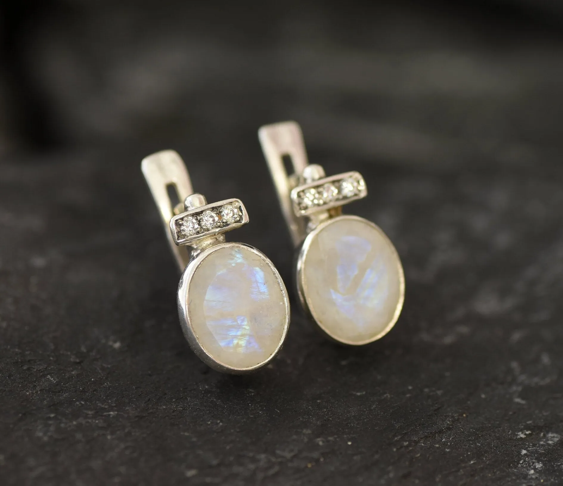 Real Moonstone Earrings - Rainbow Moonstone Studs - White Bridal Earrings