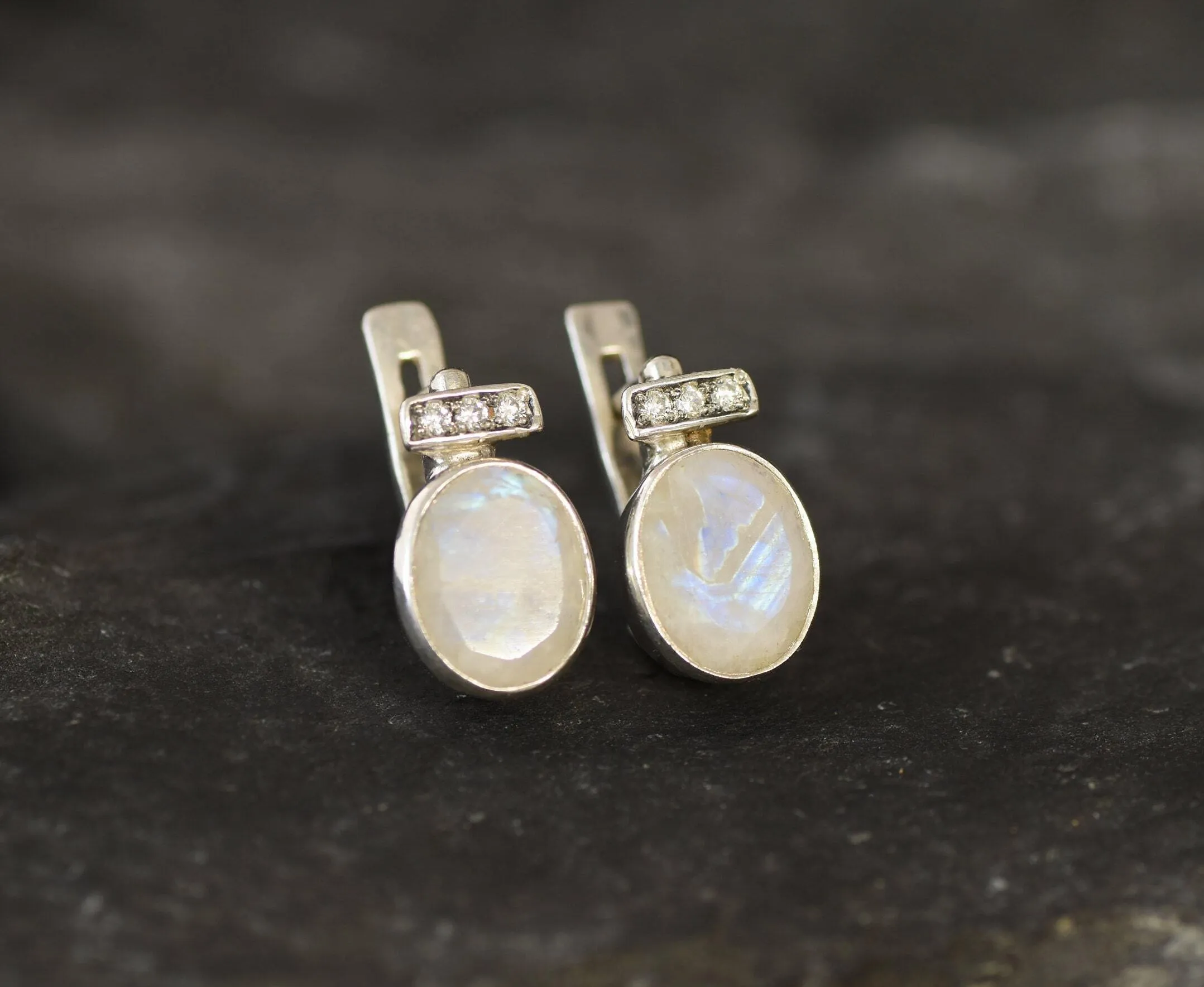 Real Moonstone Earrings - Rainbow Moonstone Studs - White Bridal Earrings