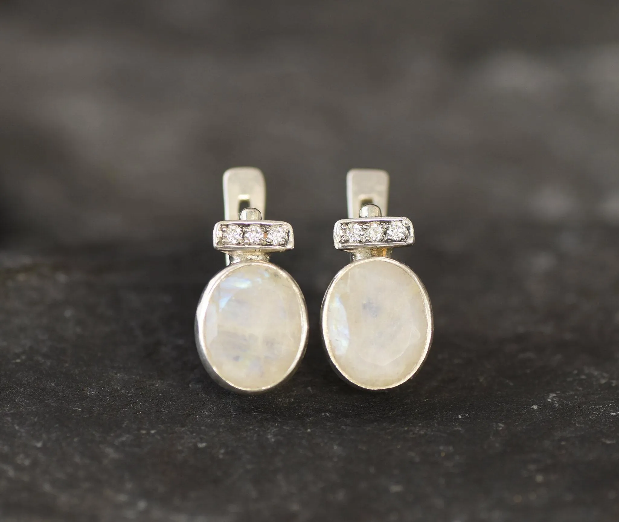 Real Moonstone Earrings - Rainbow Moonstone Studs - White Bridal Earrings