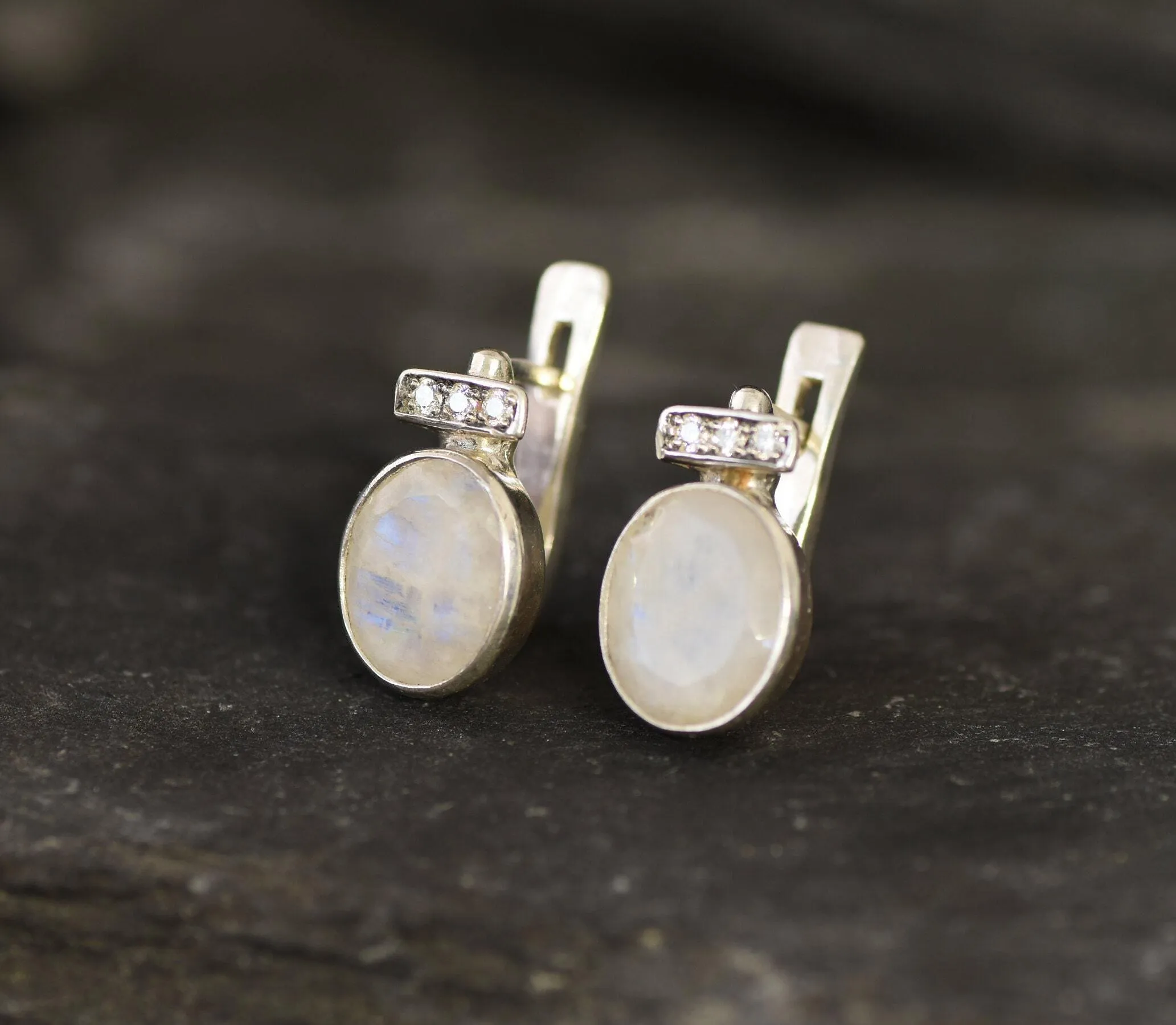 Real Moonstone Earrings - Rainbow Moonstone Studs - White Bridal Earrings