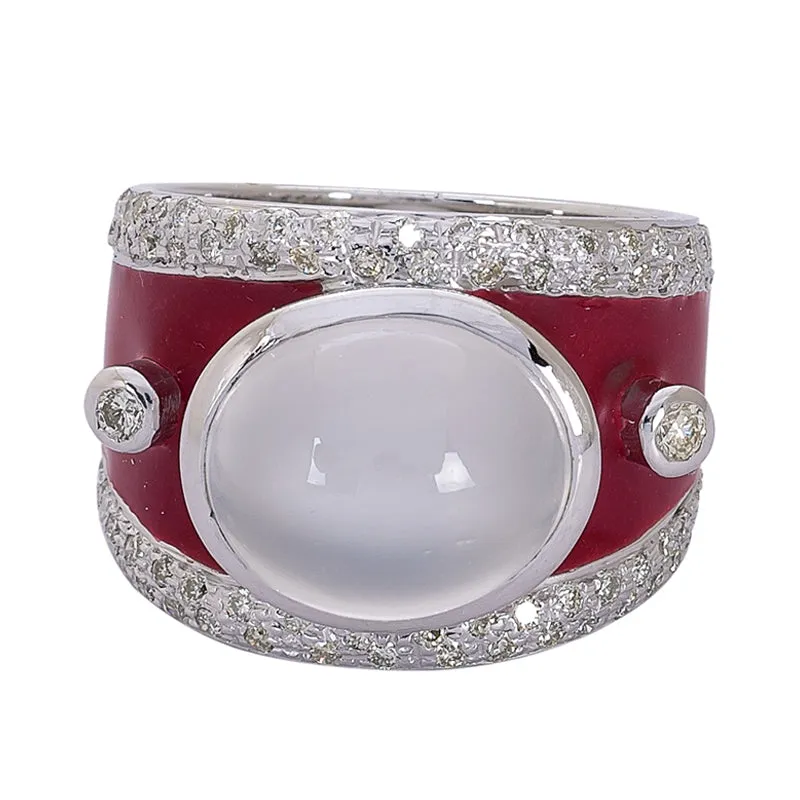 Ring- Moonstone and Diamond (Enamel)
