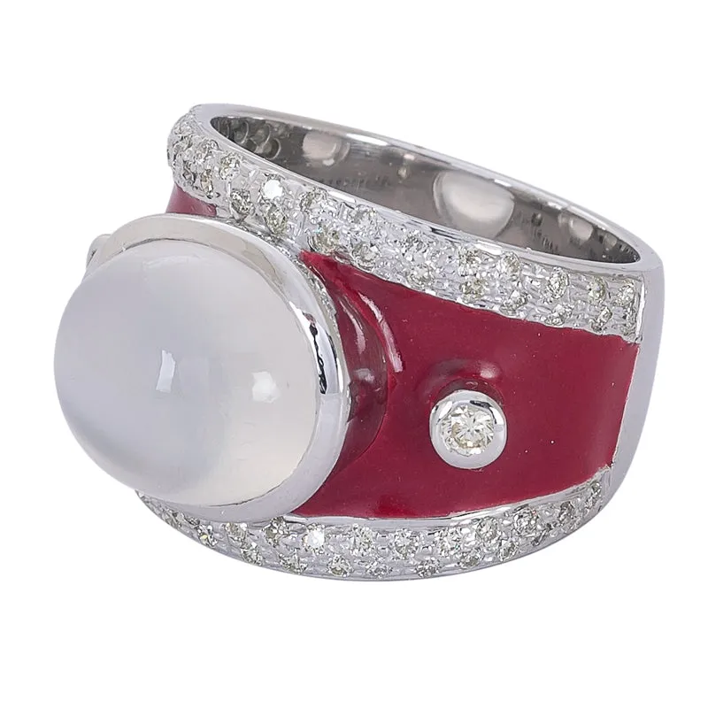 Ring- Moonstone and Diamond (Enamel)