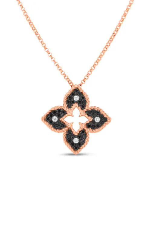 Roberto Coin Petite Venetian Princess Black and White Diamond Flower Pendant 7772928AXCHX