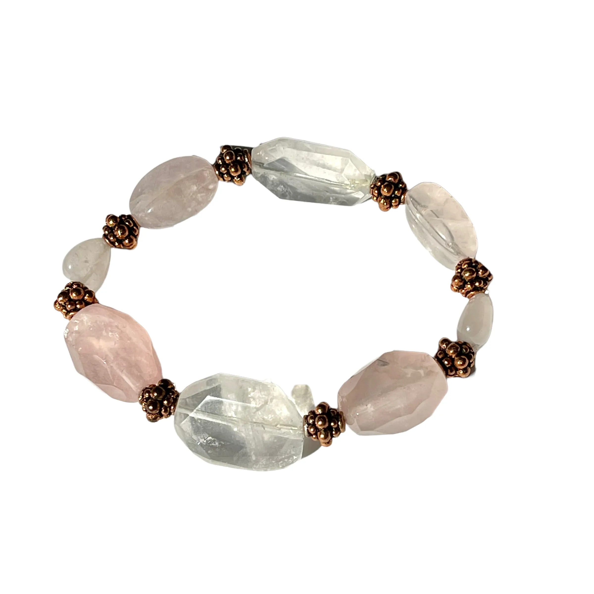 Rose Quartz and Copper Beaded Stretch Bracelet