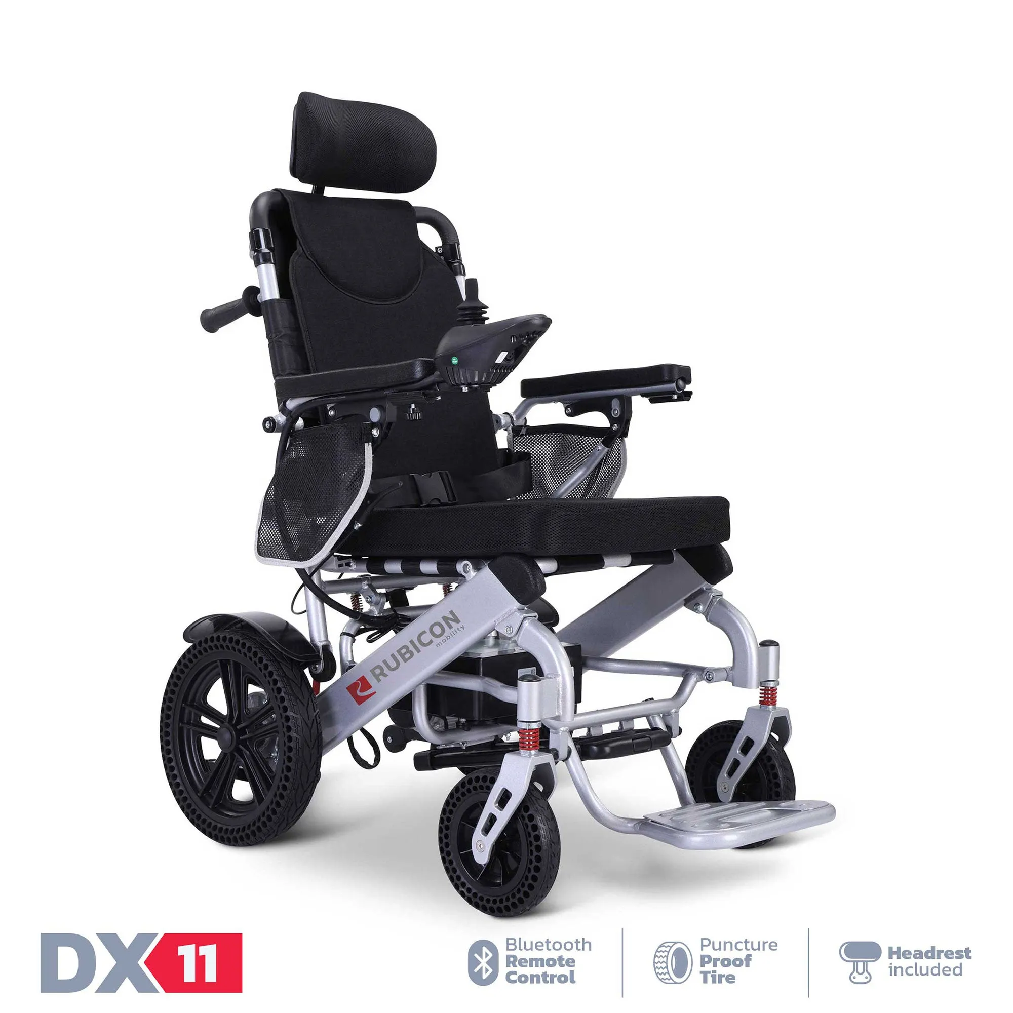 Rubicon DX11 - Reclining Electric Wheelchair with Adjustable Headrest: Foldable, Long Range, All Terrain & Heavy-Duty | Dual Motor Power Wheelchair