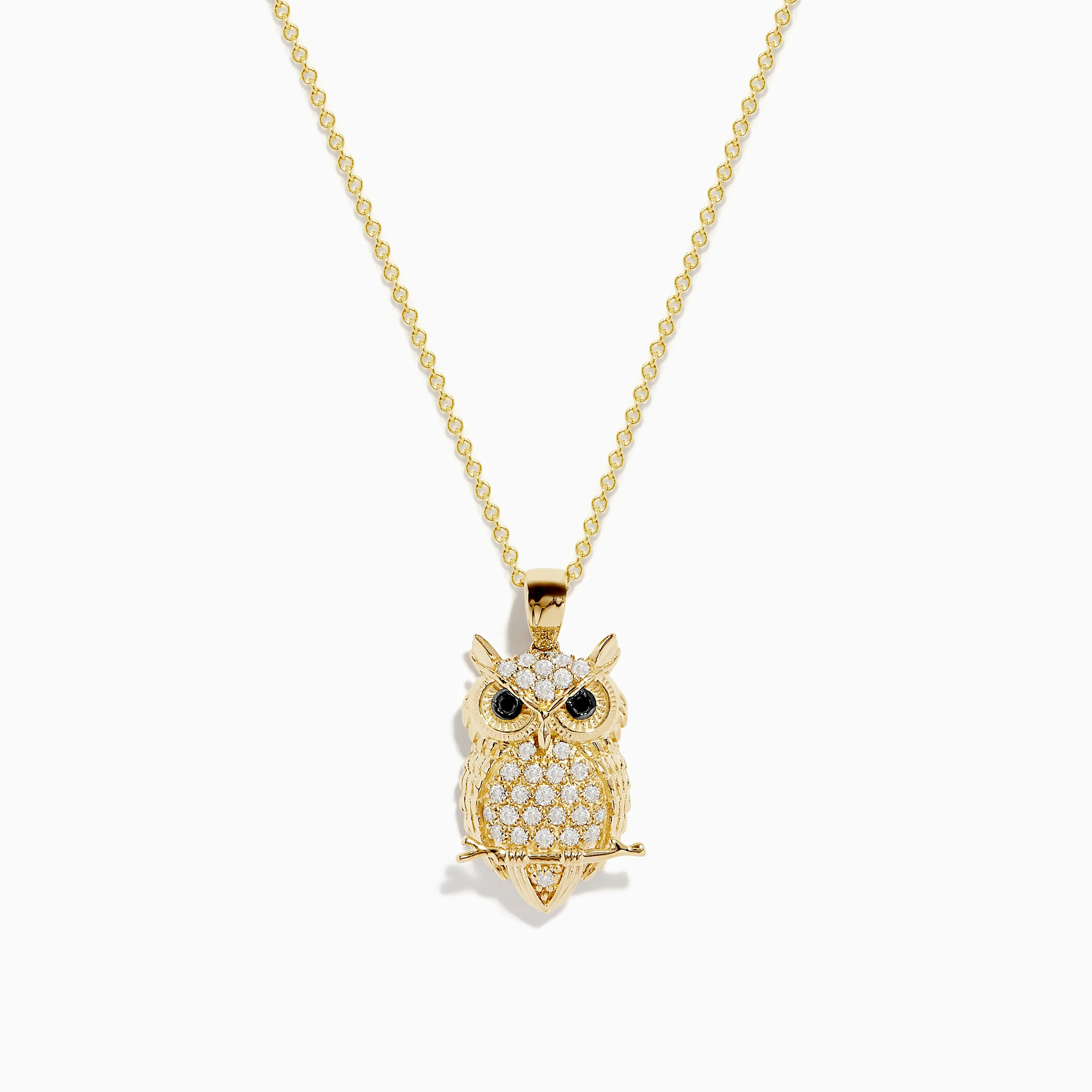 Safari 14K Yellow Gold Black and White Diamond Owl Pendant