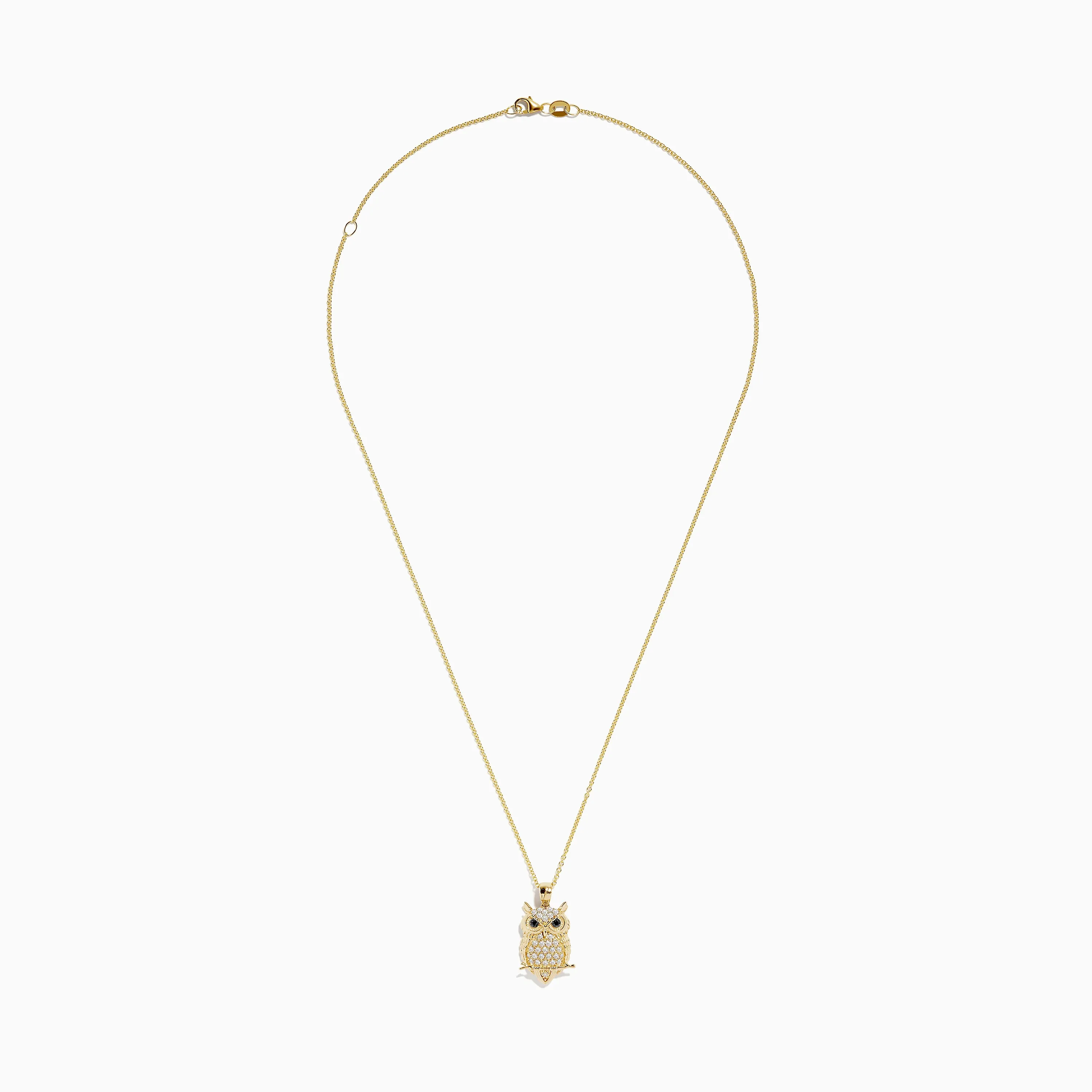 Safari 14K Yellow Gold Black and White Diamond Owl Pendant