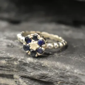 Sapphire Flower Ring - Daisy Silver Ring - Dainty Moonstone Ring