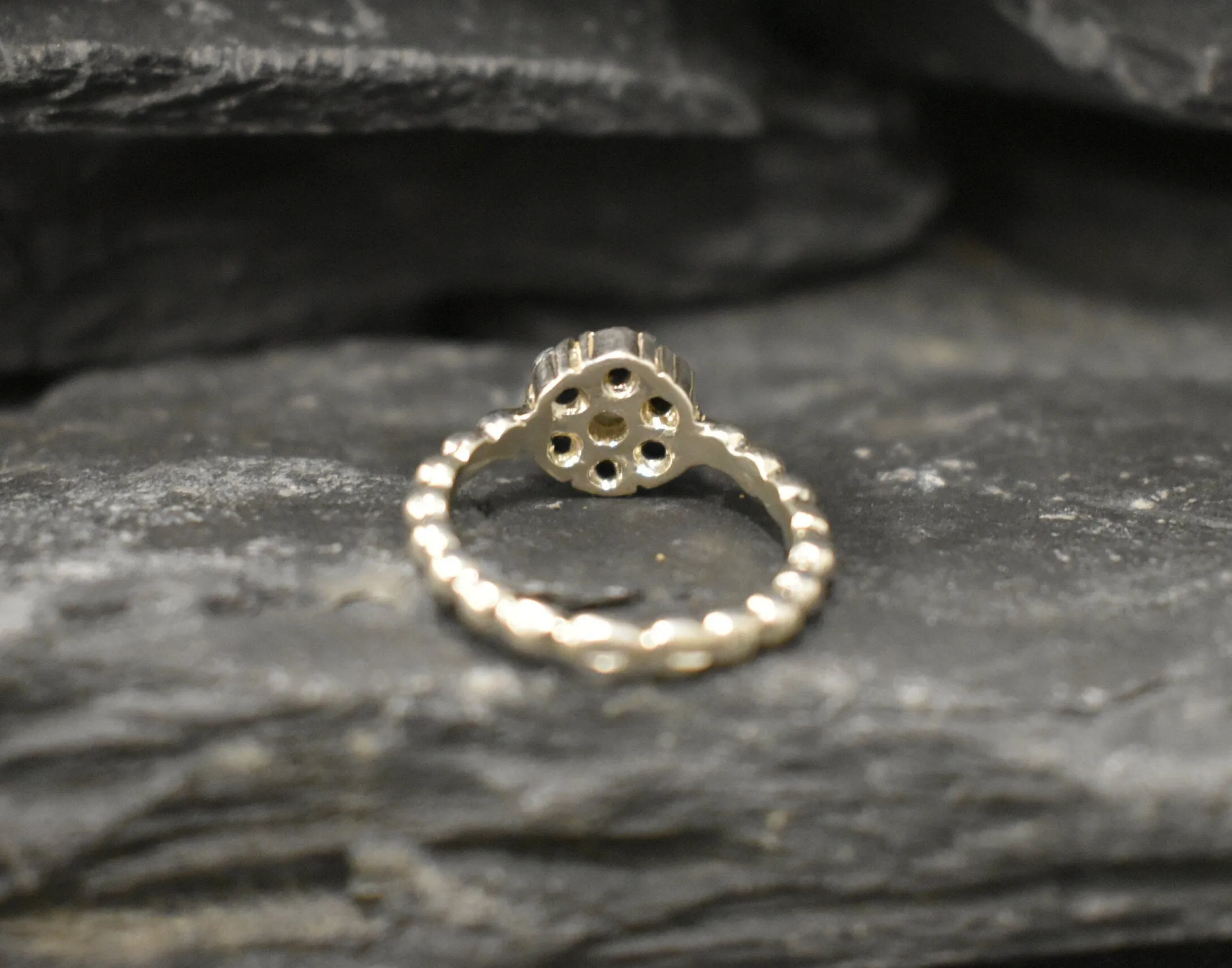 Sapphire Flower Ring - Daisy Silver Ring - Dainty Moonstone Ring