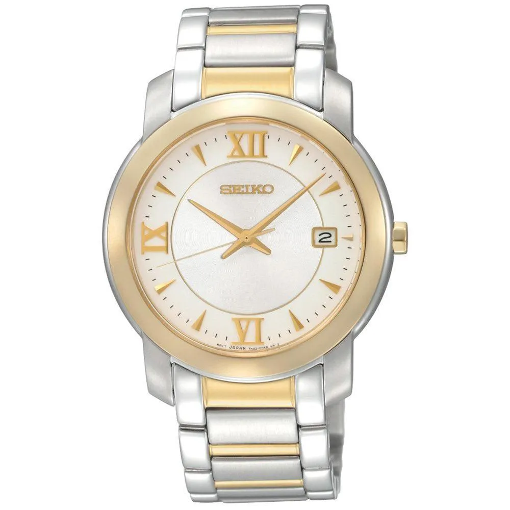 Seiko SGEE96 Men's Dress Gold Tone Bezel White Dial Two Tone Bracelet Watch