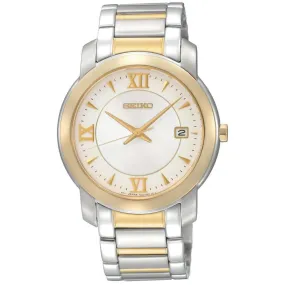 Seiko SGEE96 Men's Dress Gold Tone Bezel White Dial Two Tone Bracelet Watch