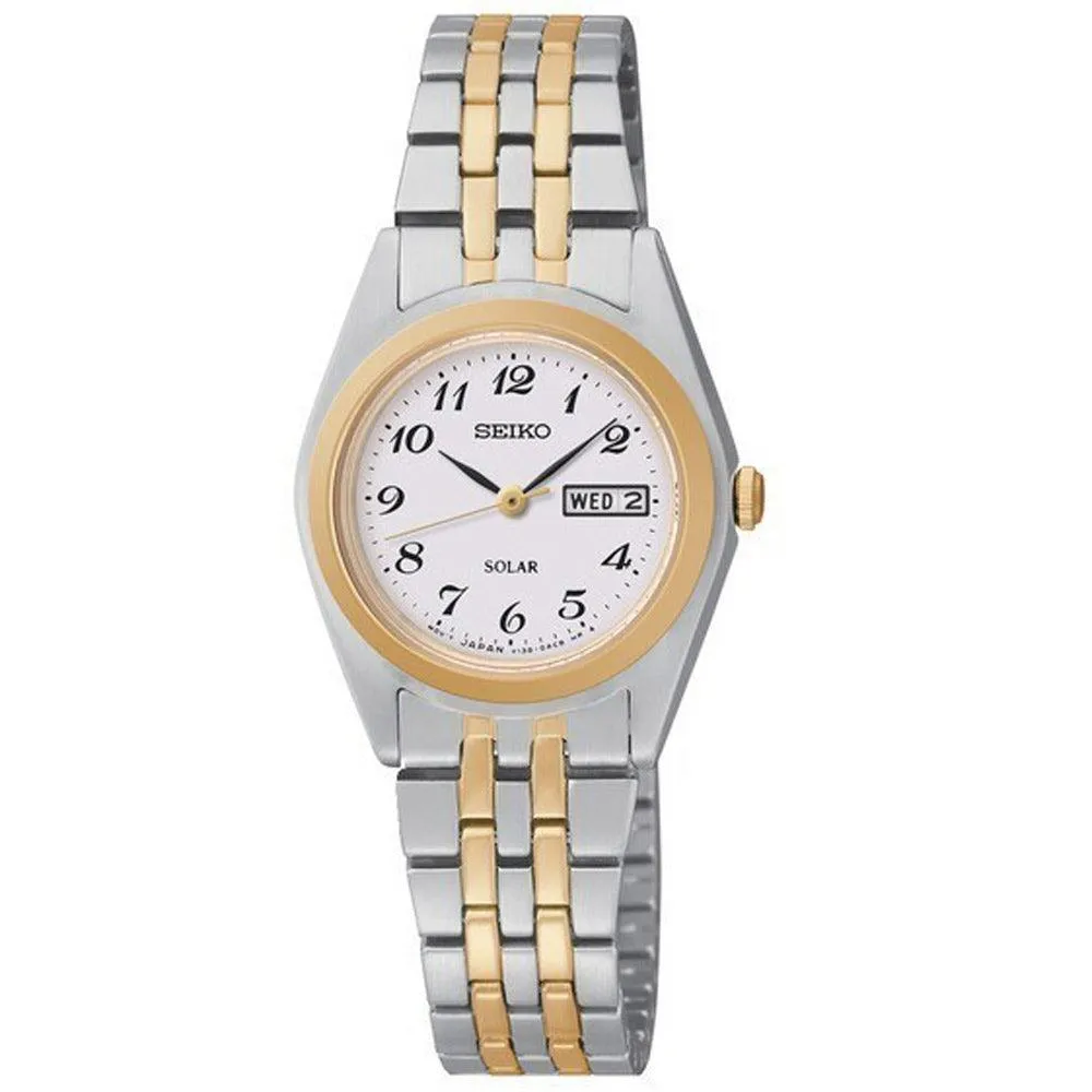 Seiko SUT116 Women's Dress Solar White Dial Two Tone Steel Quartz Date Watch