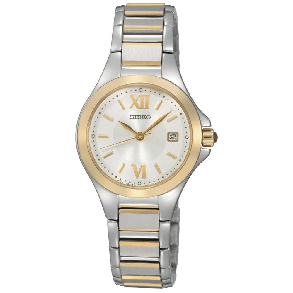 Seiko SXDC14 Women's Dress White Dial Two Tone Stainless Steel Bracelet Watch