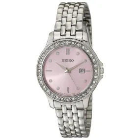 Seiko SXDF89 Women's Dress Pink Dial Steel Bracelet Swarovski Crystal Watch