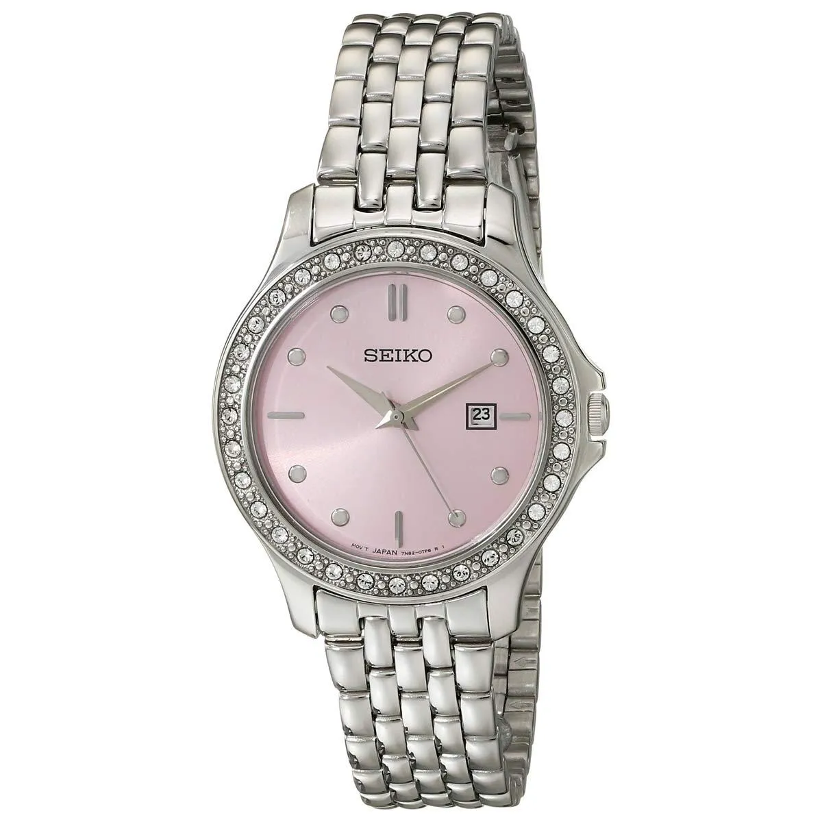 Seiko SXDF89 Women's Dress Pink Dial Steel Bracelet Swarovski Crystal Watch