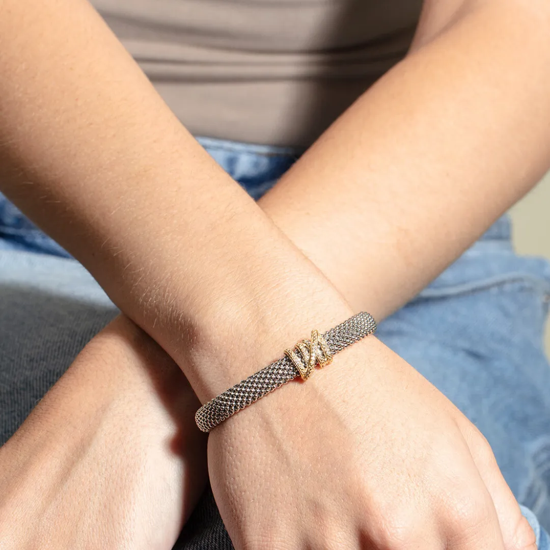 Silver & 18K Gold Prosecco Diamond Tally Bangle