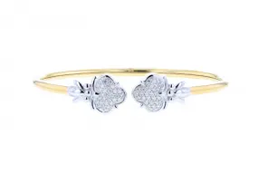 Solid 14K Yellow Gold Flex Bangle Bracelet with white gold accents and 0.60ct diamonds