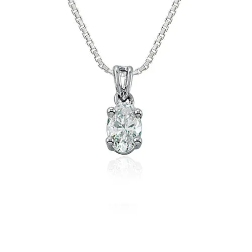 Steffans Oval Shaped Diamond Claw Set Solitaire Pendant with Platinum Chain (0.37ct)