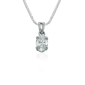 Steffans Oval Shaped Diamond Claw Set Solitaire Pendant with Platinum Chain (0.37ct)