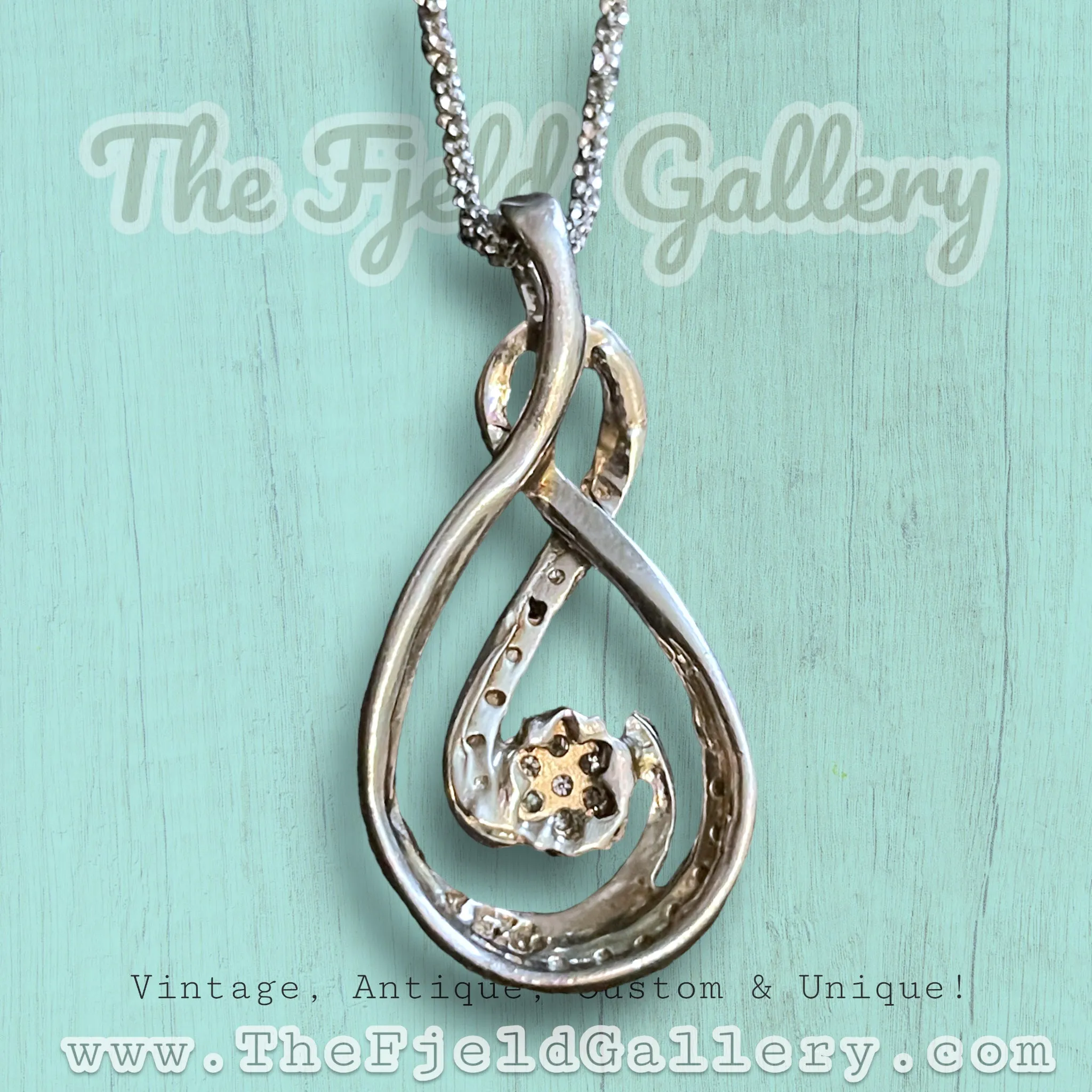 Sterling Silver Black & White Diamond Flower Necklace