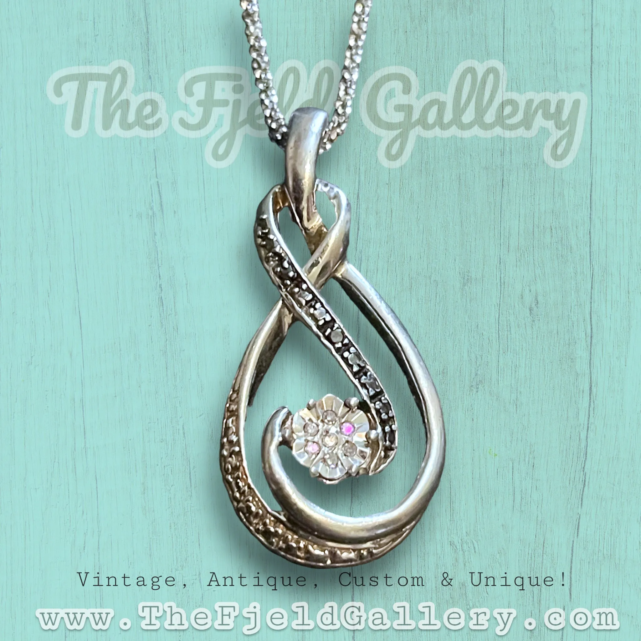 Sterling Silver Black & White Diamond Flower Necklace