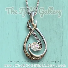 Sterling Silver Black & White Diamond Flower Necklace