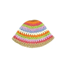 Striped Straw Bucket Hat