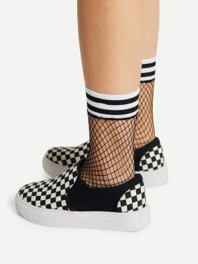 Striped Trim Fishnet Ankle Socks