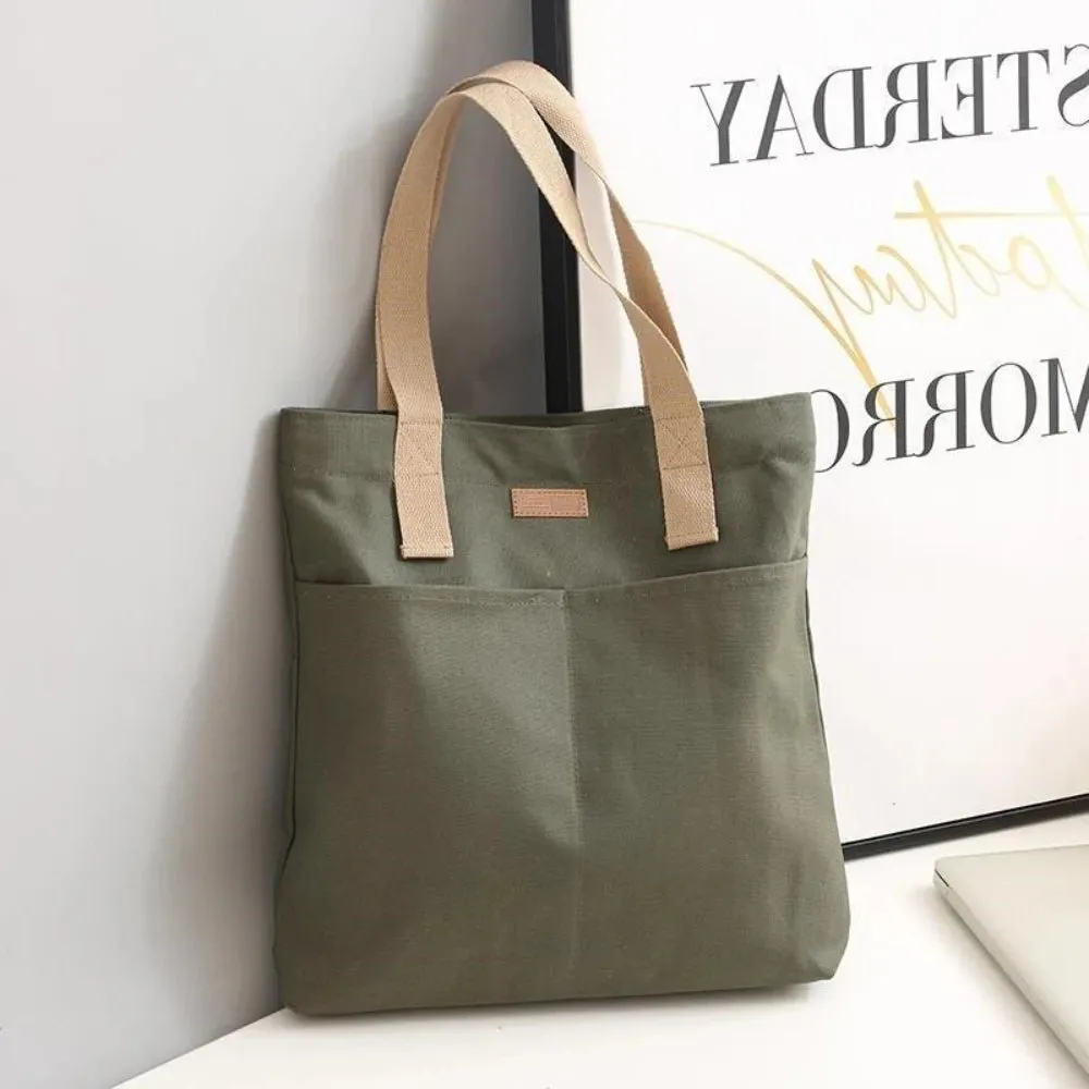 Stylish Convenient Practical Women's Tote Shoulder Handbag Canvas Sewing Thread Large Capacity Bags