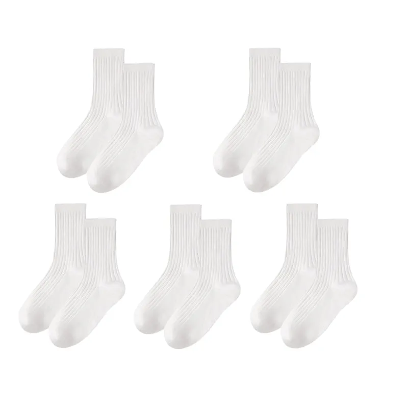 Sweetnana 5-Pack White Solid Color Socks Kids Socks, Casual Comfort Socks, Sweat-Absorbent Cotton Socks.