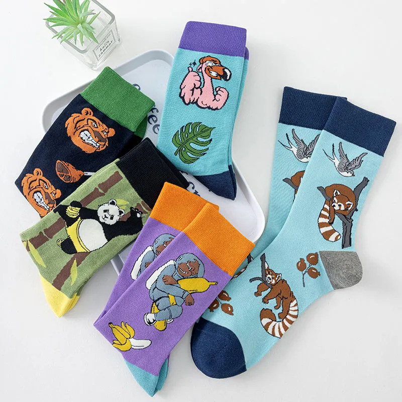 Sweetnana Cartoon Fashion Socks, Men Women Unisex, Colorful Crazy Animal Patterned Cotton Crew Seamless Socks.