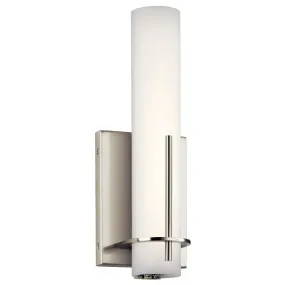 Traverso 13" 1-Light LED Wall Sconce With Clear Satin Etched Glass, Brushed Nickel Finish