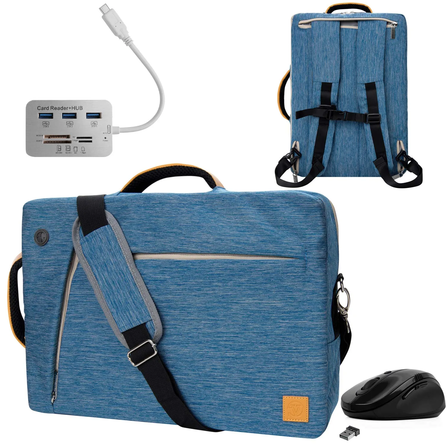 VanGoddy Slate Blue Convertible Laptop Bag with Mouse and USB Hub for Apple iPad Pro, iPad 9.7" to 12.9-inch