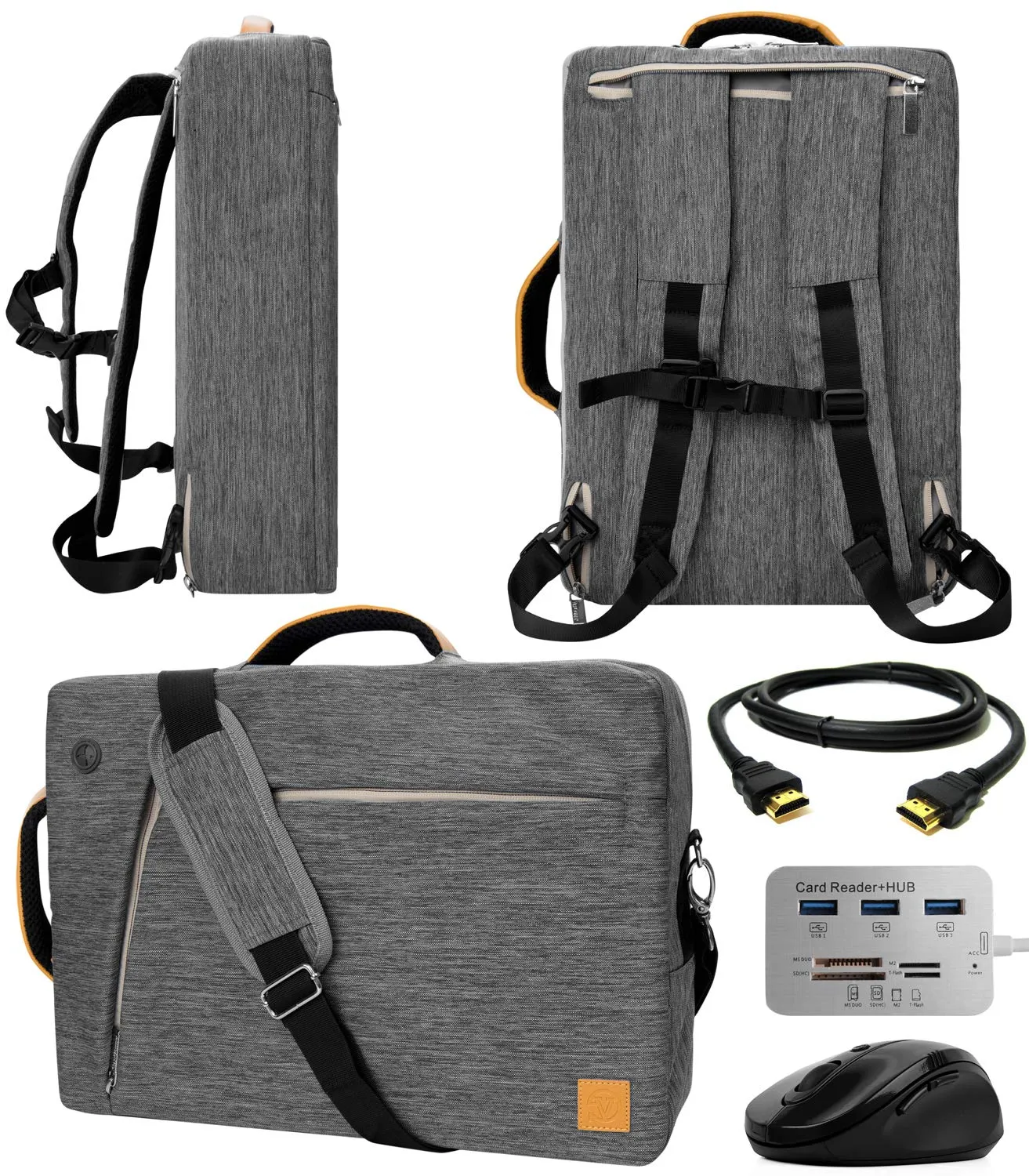 VanGoddy Slate Gray Convertible Laptop Bag with USB Hub, Mouse, HDMI Cable for Apple iPad Pro, iPad 9.7" to 12.9-inch