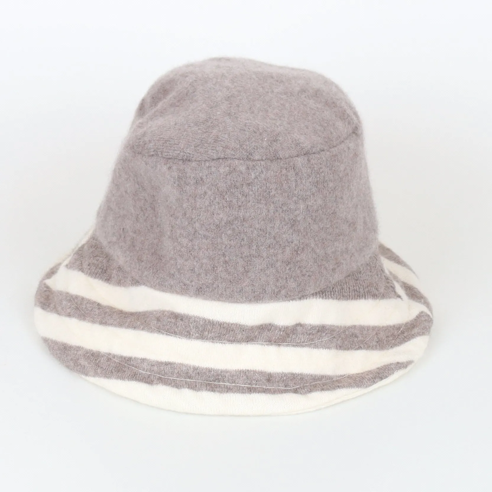 Vanilla Cream and Mink Striped Reversible Cashmere Bucket Hat Medium