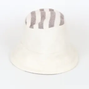 Vanilla Cream and Mink Striped Reversible Cashmere Bucket Hat Medium