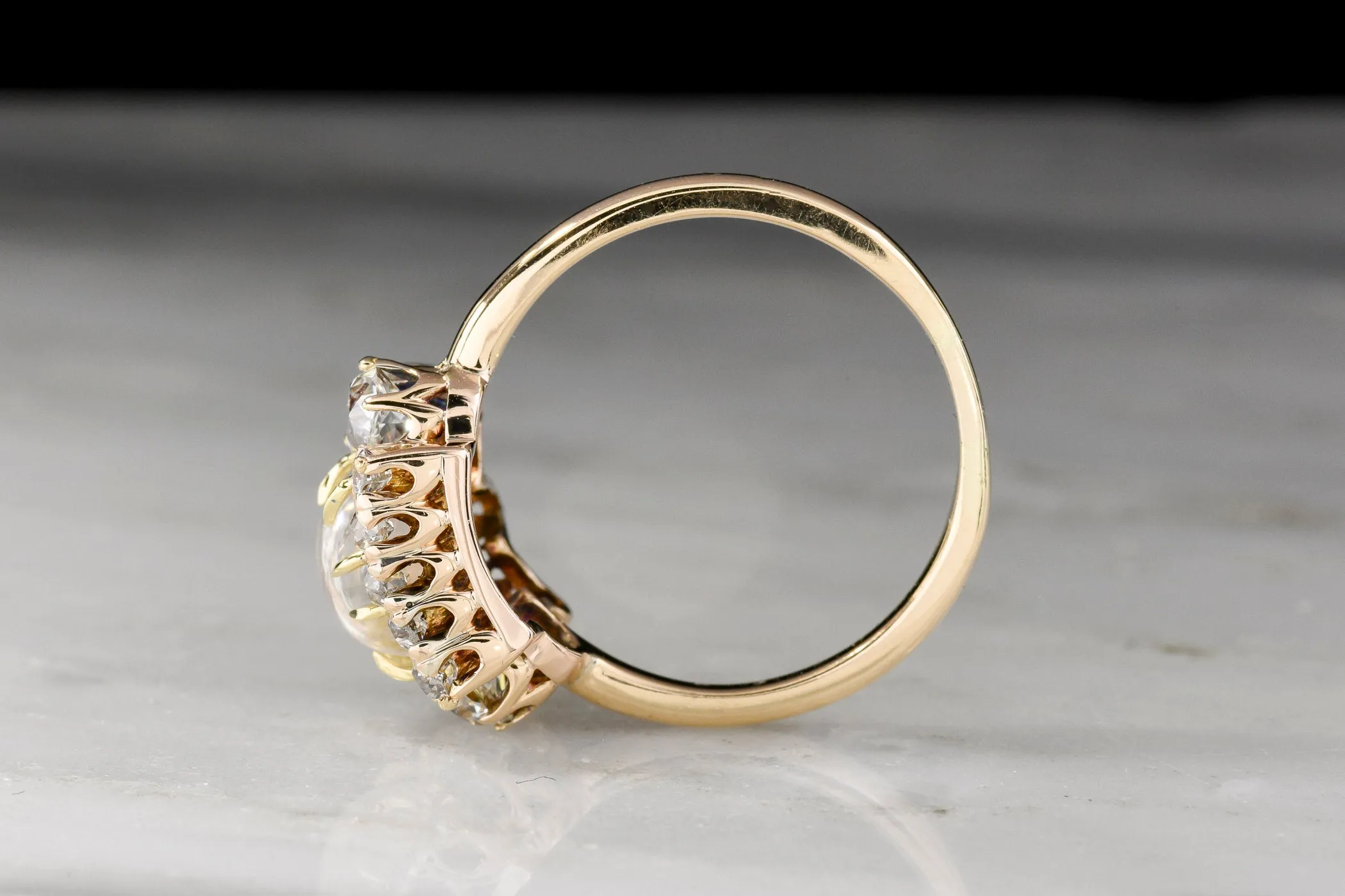 Victorian "Queen of the Night" Right-Hand Ring with a Moonstone Center and Old Mine Cut Diamonds in the Crown