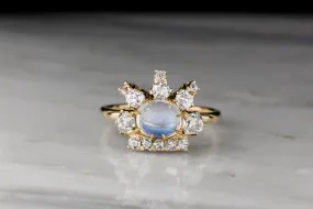 Victorian "Queen of the Night" Right-Hand Ring with a Moonstone Center and Old Mine Cut Diamonds in the Crown