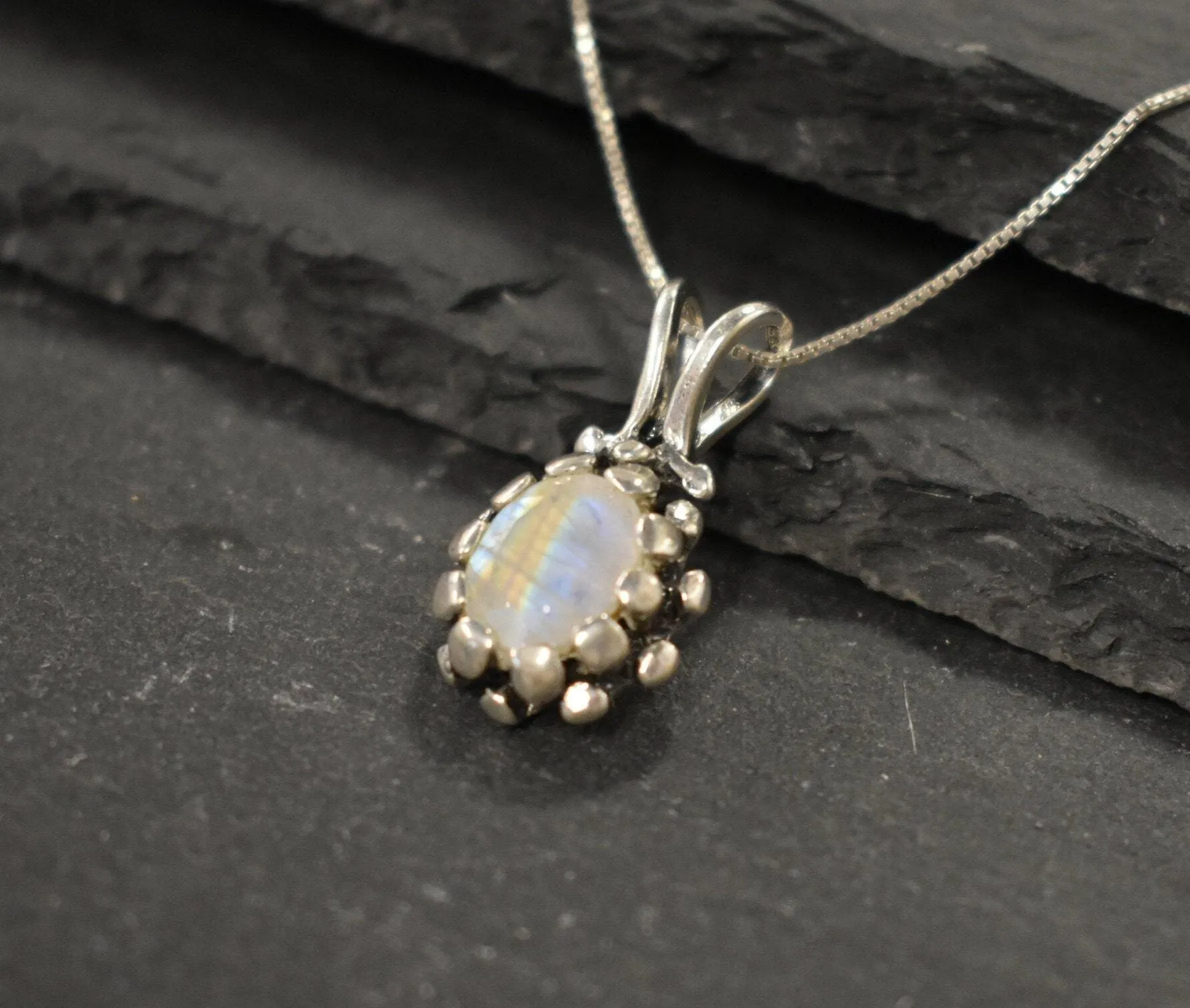Vintage Moonstone Pendant - Real Rainbow Moonstone Necklace - June Birthstone Necklace