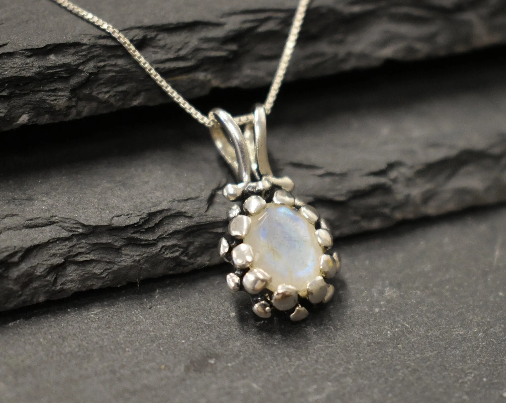 Vintage Moonstone Pendant - Real Rainbow Moonstone Necklace - June Birthstone Necklace