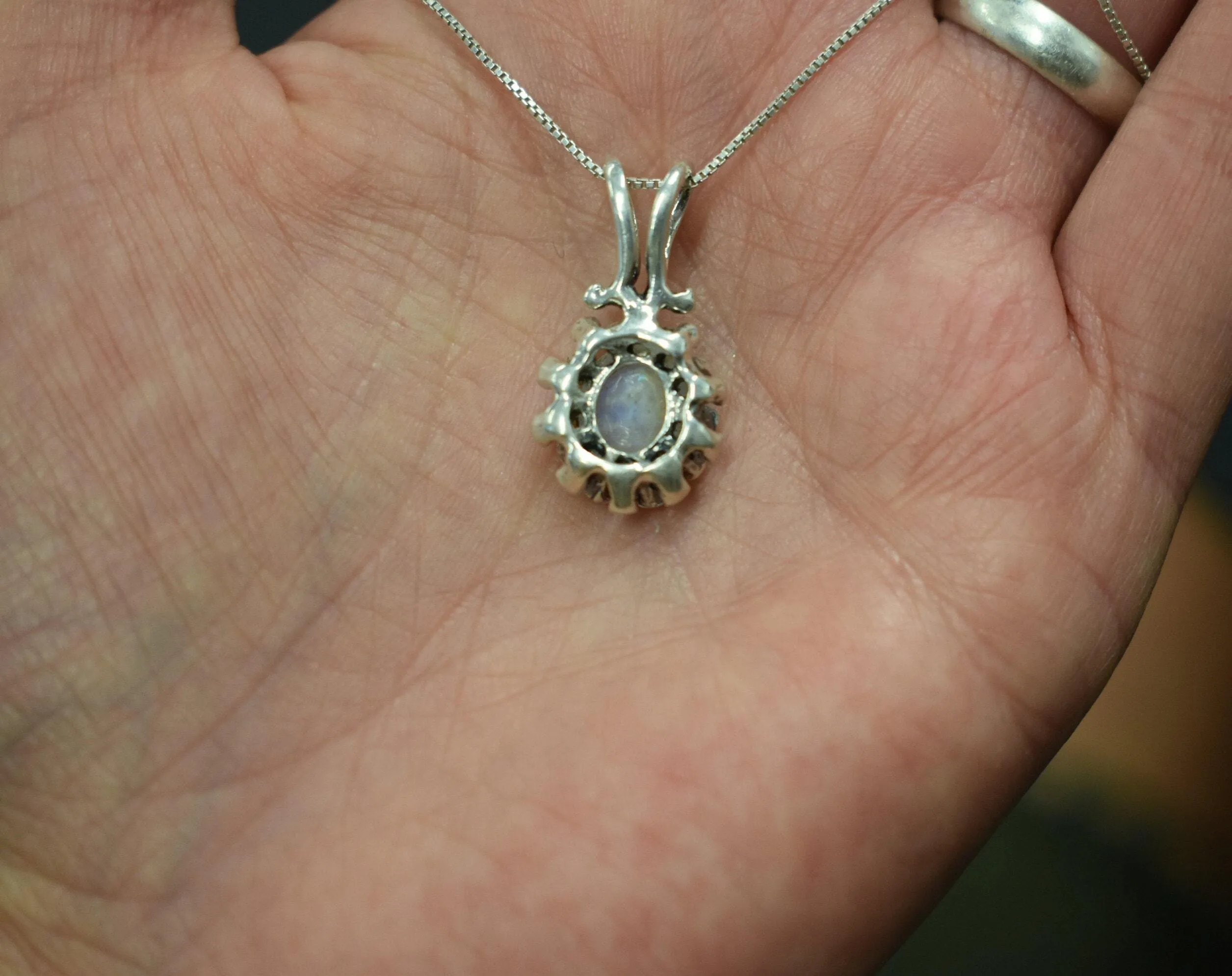 Vintage Moonstone Pendant - Real Rainbow Moonstone Necklace - June Birthstone Necklace