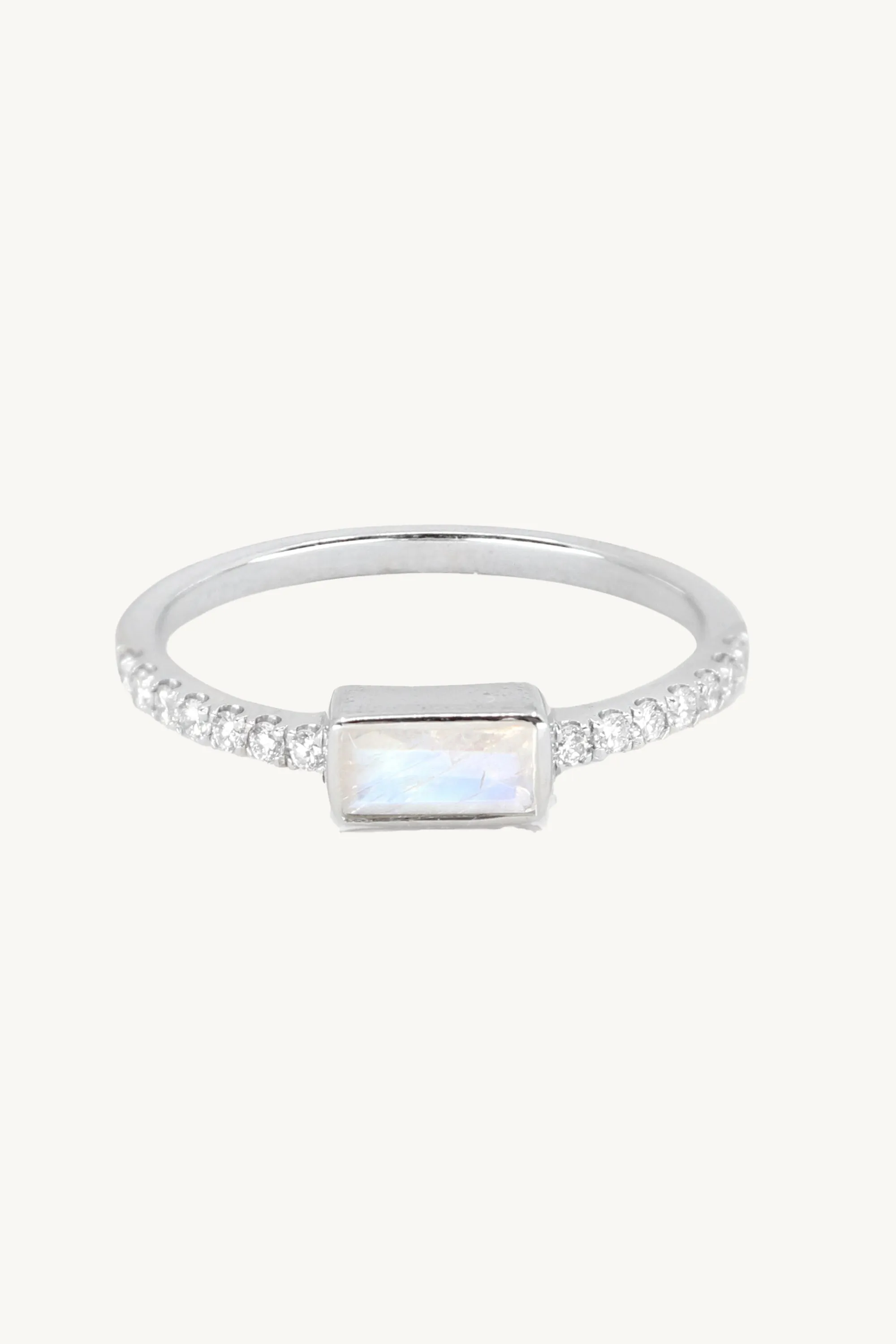 White Gold Moonstone Baguette and Diamond Band