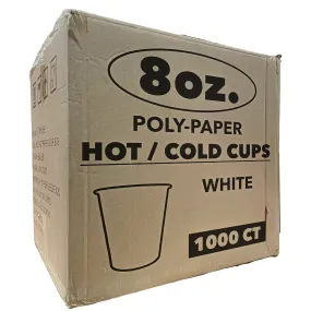 *WHOLESALE*  8 oz. - Disposable - White - Hot/Cold Poly Papers Cups | 1000 ct.