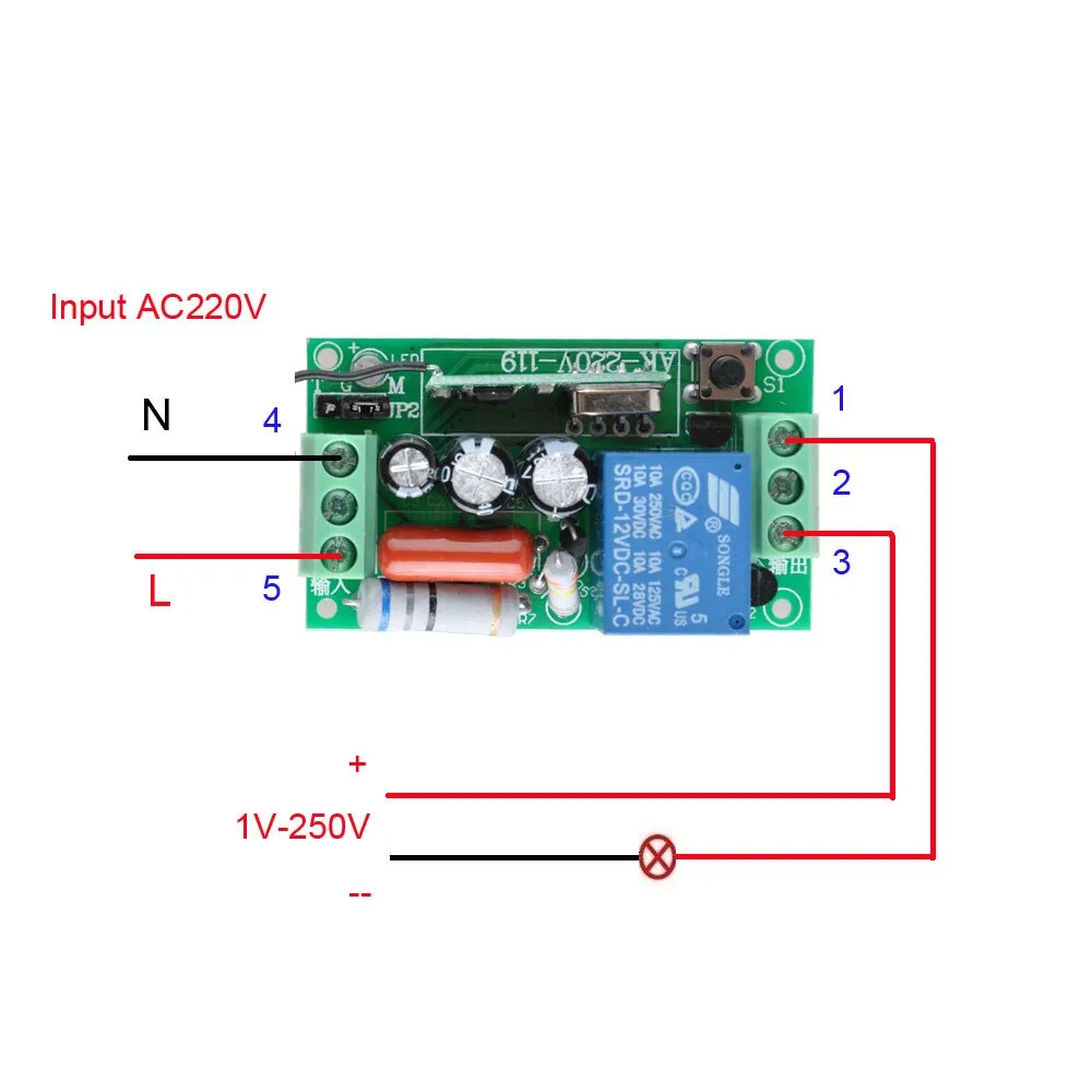 Wireless Remote Control Light Switch 10A Relay Output Radio 220V 1 Channel Receiver Module   50-500M Transmitter