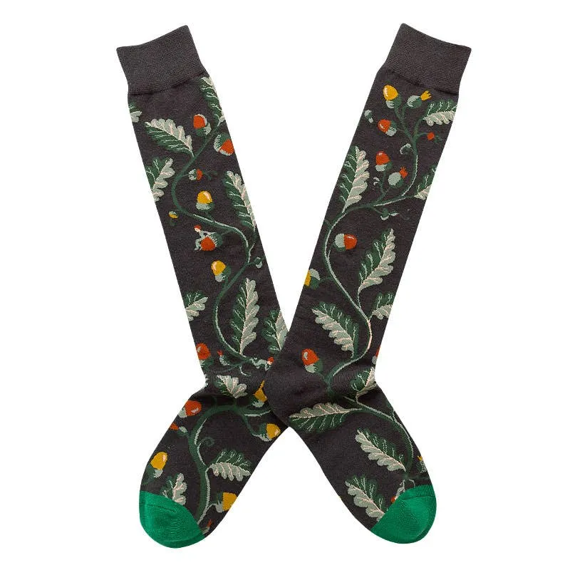 Women's  Cotton Knee-High Socks Flower Plants Style